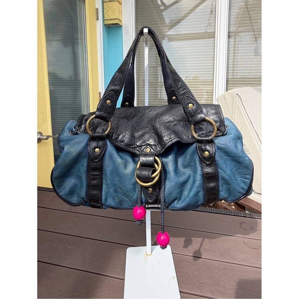 Marc Jacobs Rare Vintage Sasha Teal Black Leather Beaded Satchel Bag - Picture 3 of 16